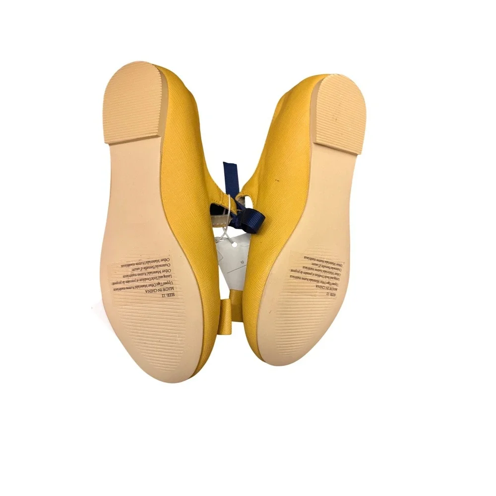 Janie and Jack Kids Mustard Yellow Bow Mary Jane Flats Shoes Girls 12 New w Tags